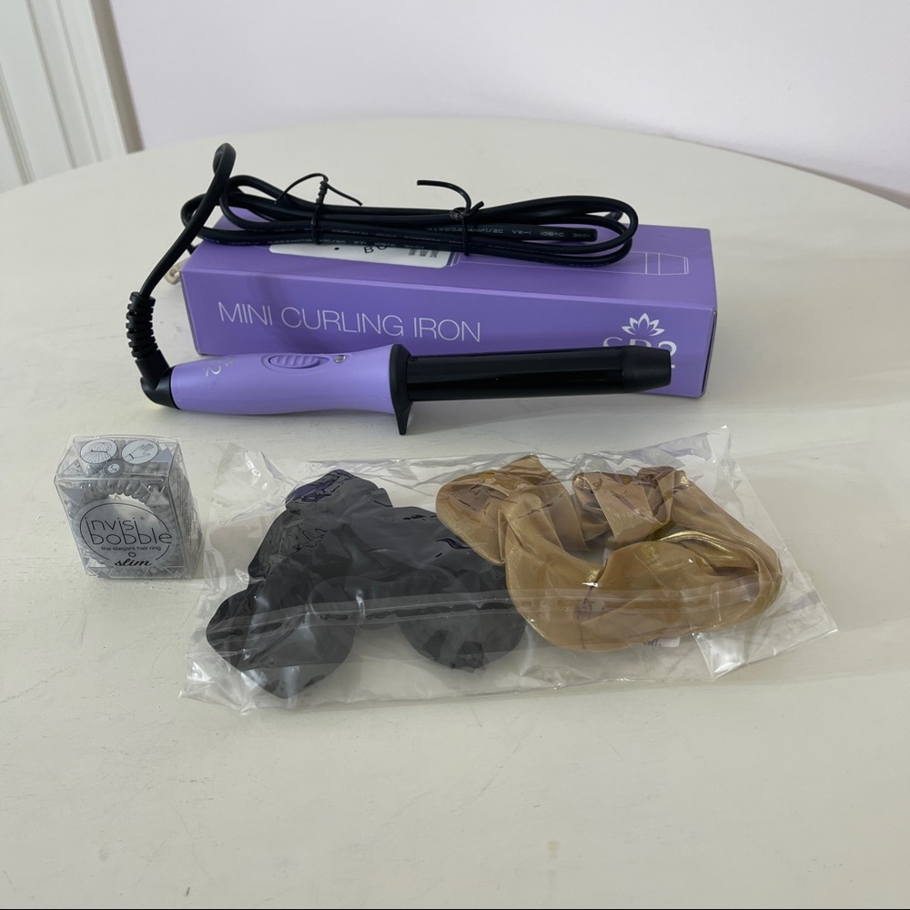 SB2 mini curling iron with pack of 2 scrunchies & bobble hair rings